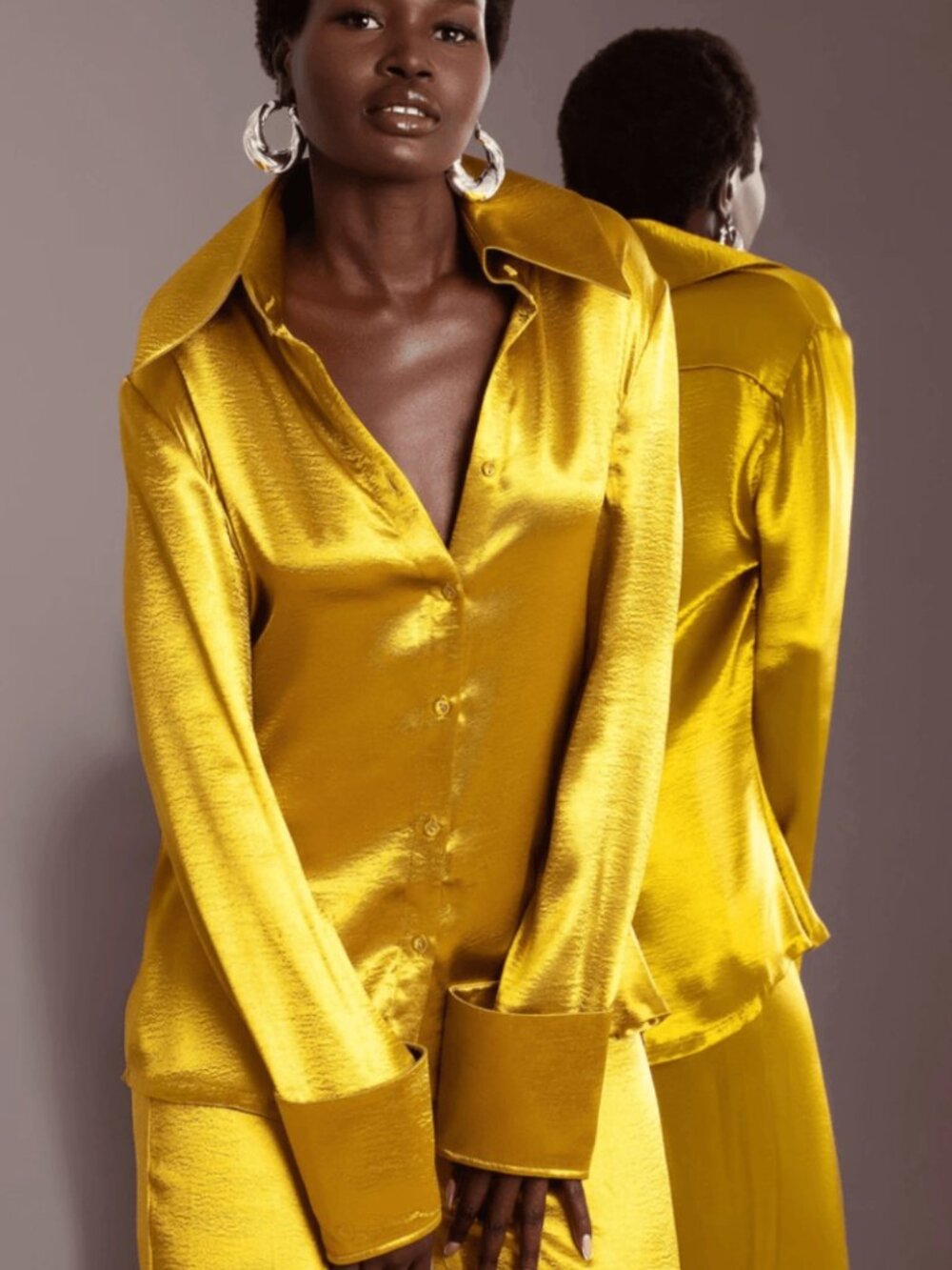 Hanifa Nova Shiny Satin Top in Gold Yellow Size XS